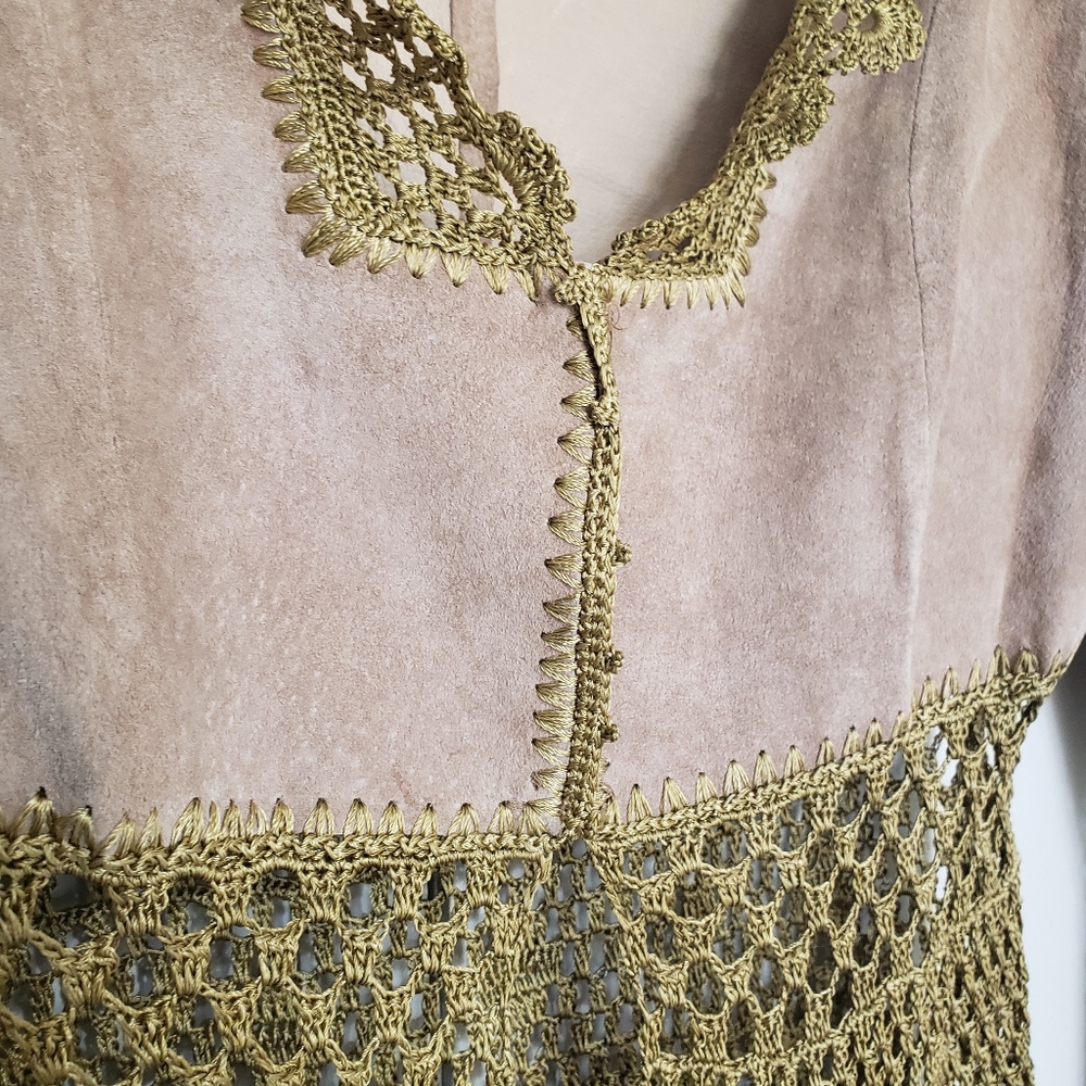 SOLD Mertillo leather and crochet jacket brown and gold size large - Picture 2 of 11